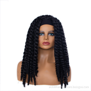 Wholesale twist braiding hair headband wigs black heat resistant synthetic headband wigs for black women